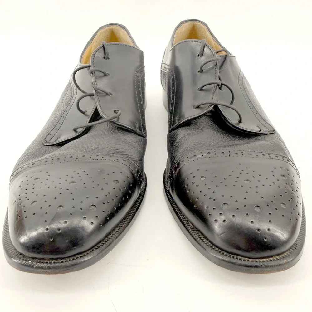 Vito Rufolo Cap Toe Oxford Mens 9 Black Leather Brogue Pebbled Made in Italy